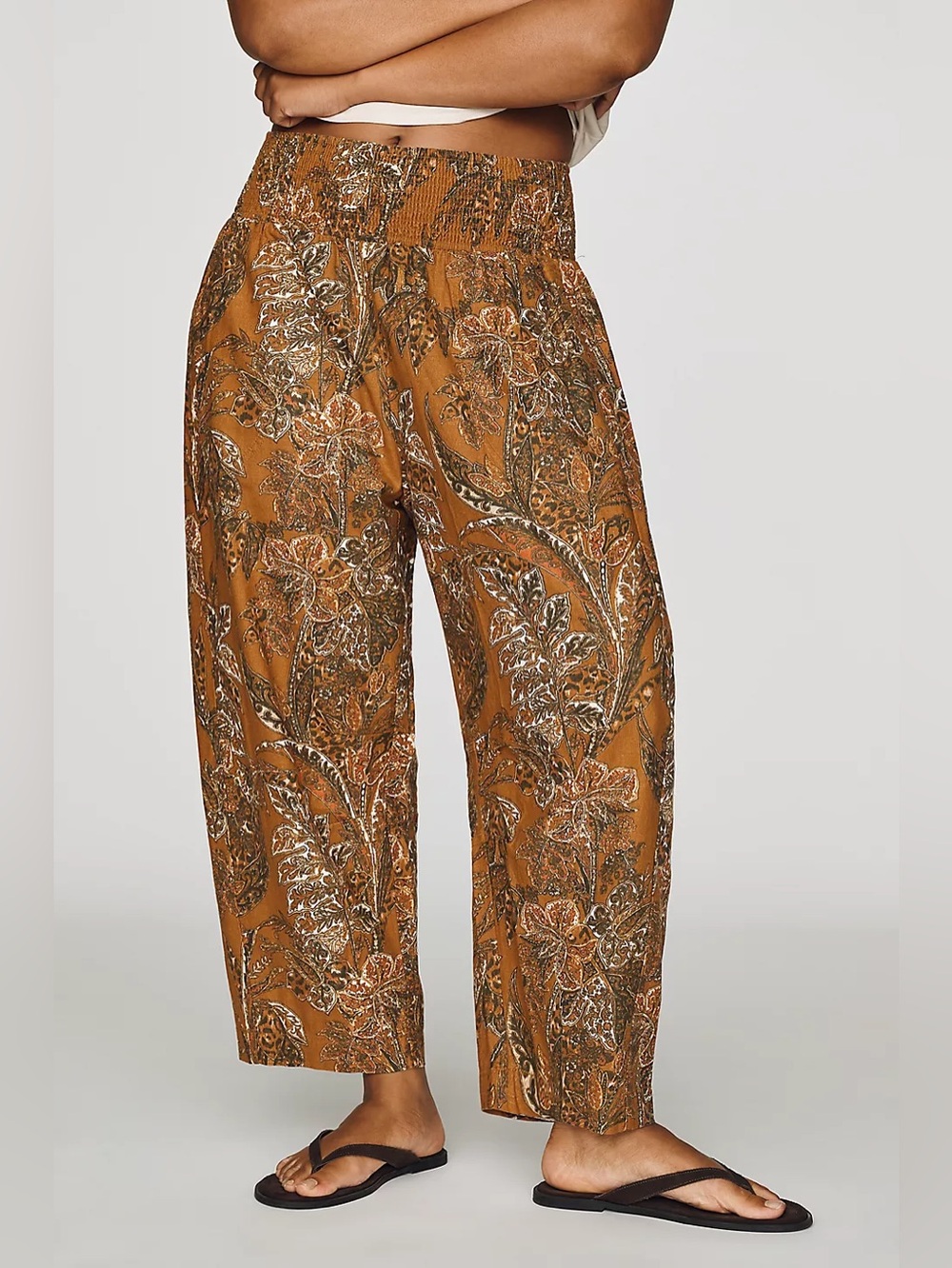 NWT Size XL - Pilcro Reese Linen Blend Smocked Pull-On Barrel-Leg Pants